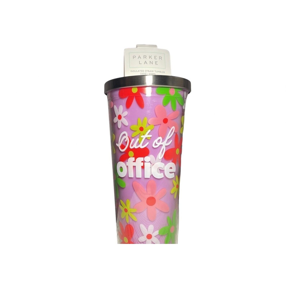 Parker Lane 22oz Insulated Tumbler “Out Of Office”Pink Floral Plastic Travel Cup